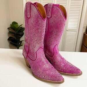 Dingo Silver Dollar Rhinestone Fuchsia Pink Cowgirl Boot 7M